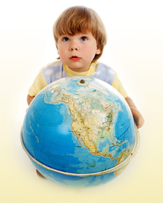 kid with globe